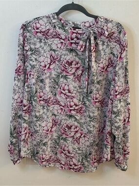 Torrid Pink & White Floral Tie-Neck Blouse, Size 18/20 or 2X, Work, Feminine New